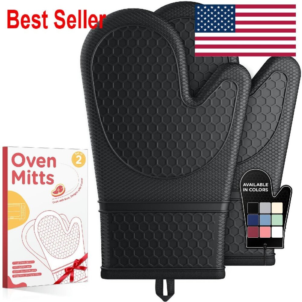 Silicone Oven Mitts Set Heat Resistant Non-Slip Kitchen Essentials Gadgets